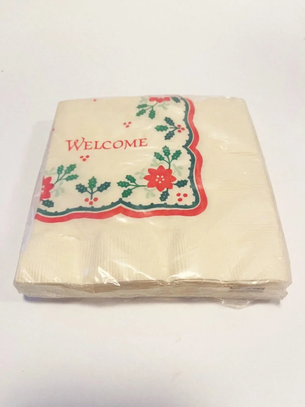 Vintage Hallmark Christmas Beverage Napkins 16 Ct Poinsettia Holly NOS USA